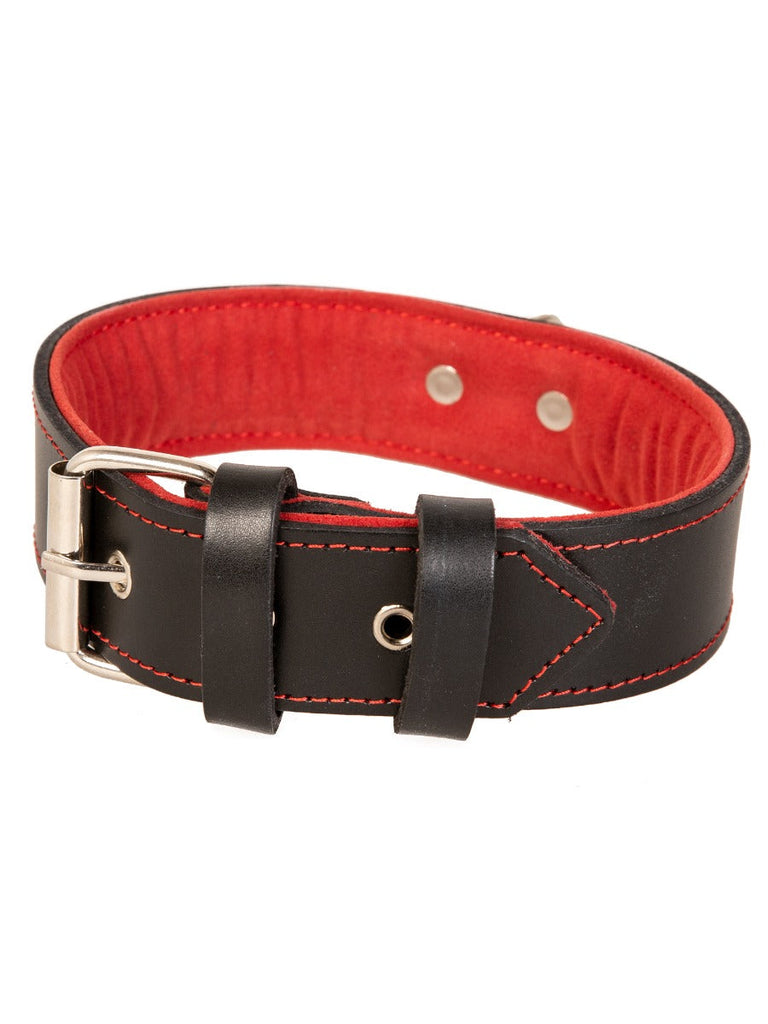 Leather Suede Lined Choker in Black & Red