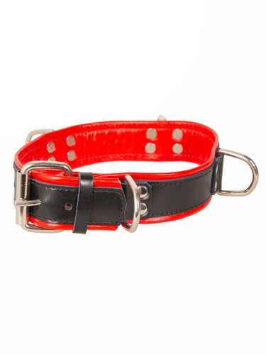 Black & Red Leather Choker With 4 D Rings