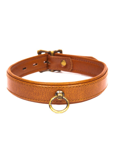 Narrow Tan Choker With Brass Hardware