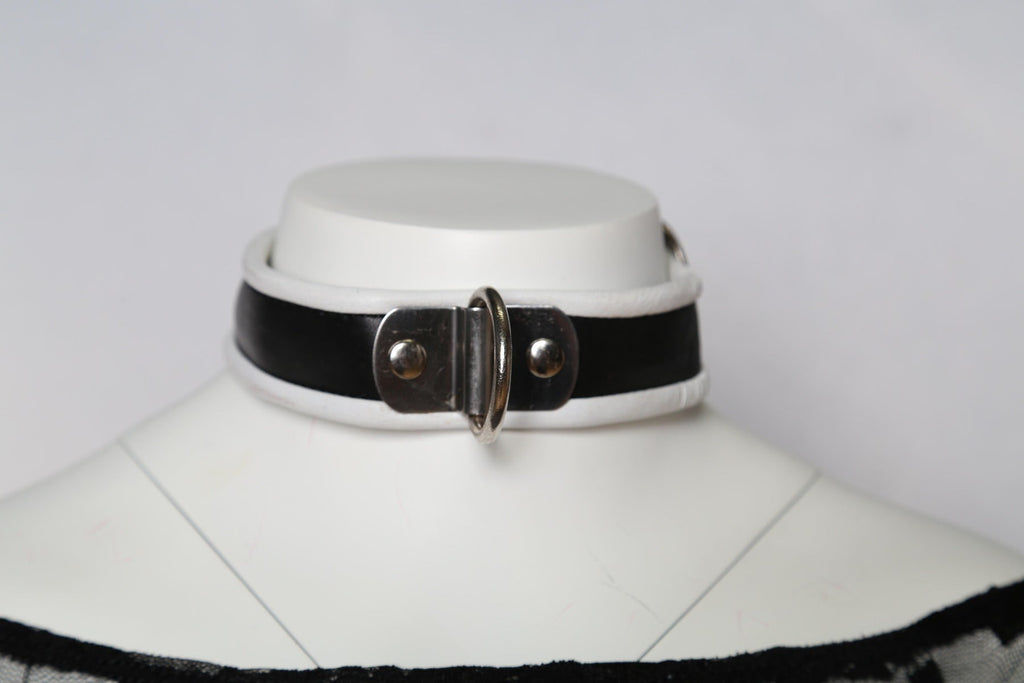 Black Leather Choker With White Trim